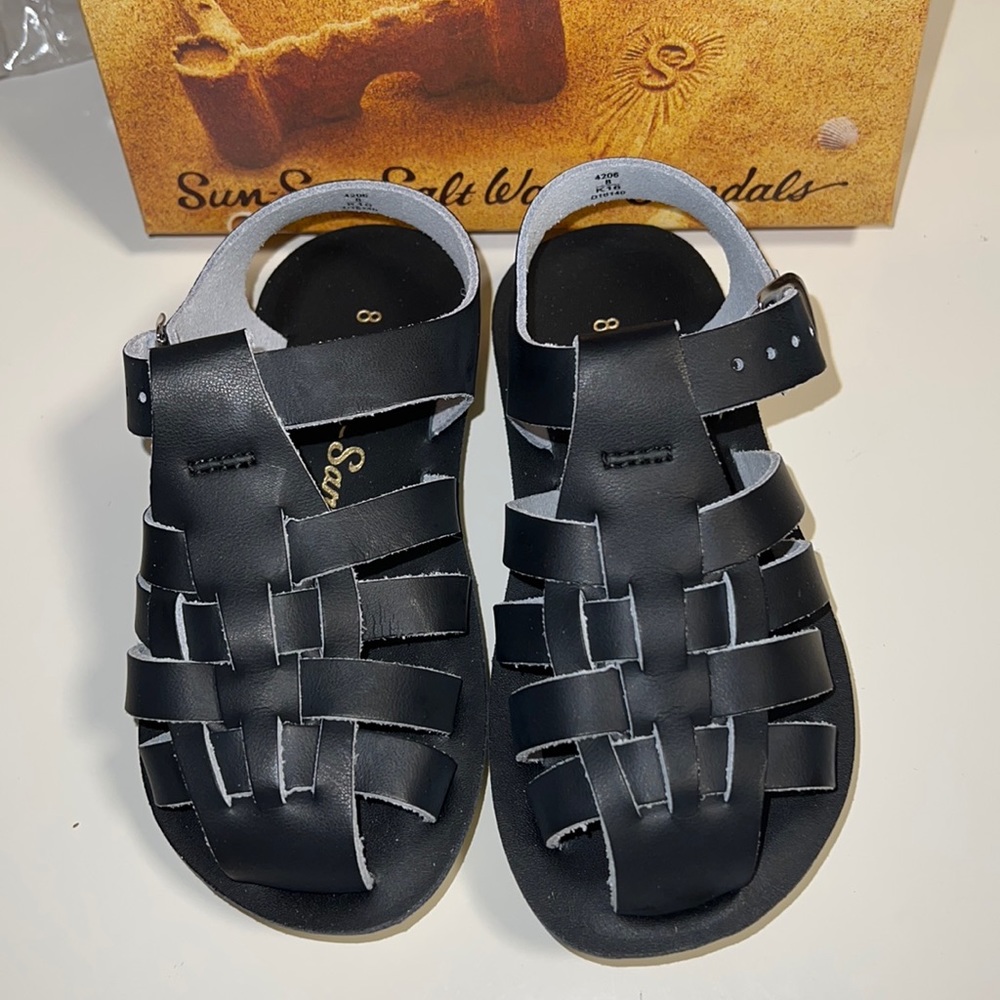AUTH NIB Salt Water Sandal by Hoy Shoes Sun-San - Sailors BLACK